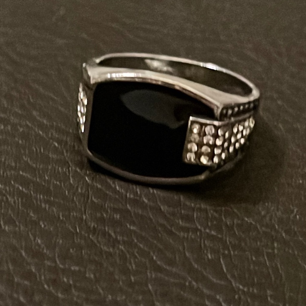 Silver Plated Black Enamel Ring